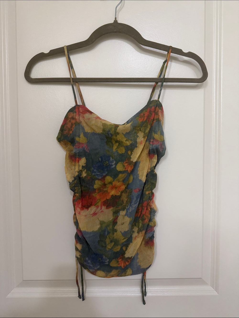 Urban Outfitters Floral Ruched Cami Top - Yellow Multicolor